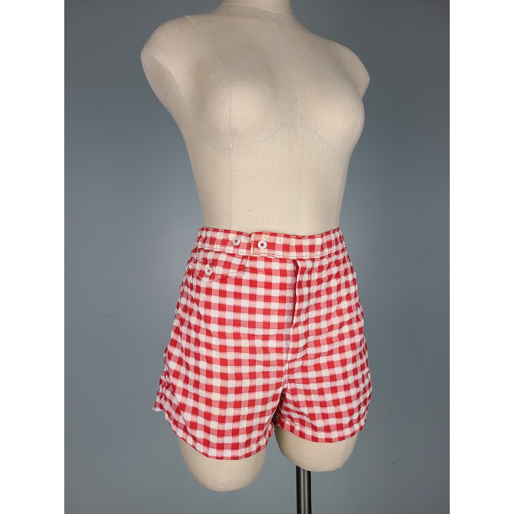 VTG Christian Dior Sz S Red Gingham Shorts High Waist Retro 50's Euro Summer